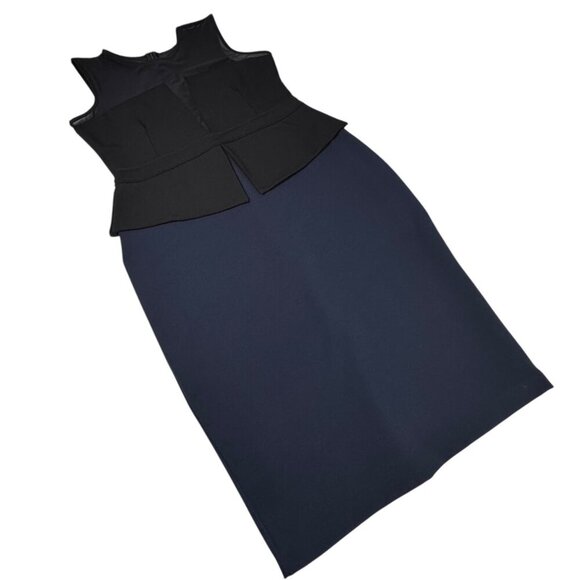 NWOT LRK Peplum Dress Sz 8 Black Navy Knee Length Work Career Office Siren Event - Picture 13 of 16